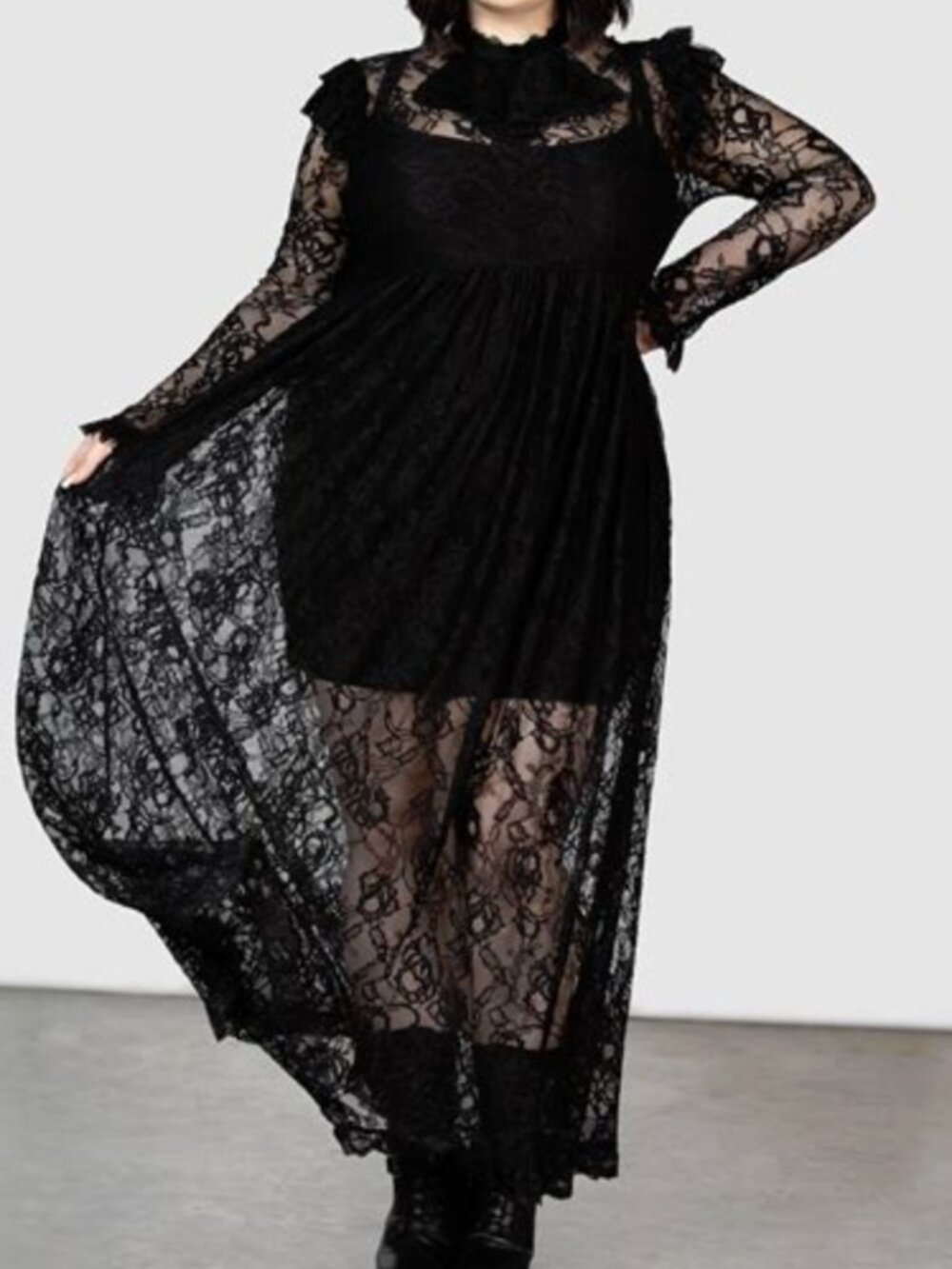 KILLSTAR  Enmity Lace Gothic Black Maxi Dress